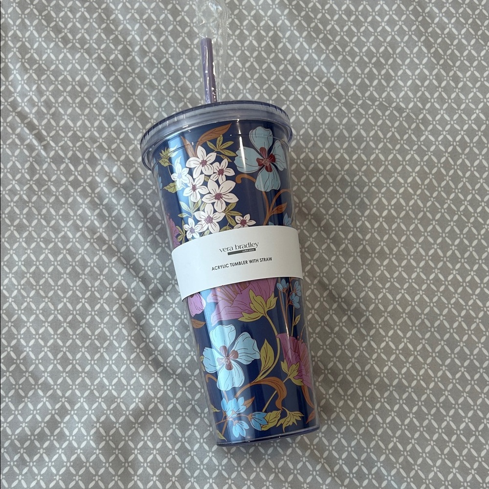 Vera Bradley Blue Floral Tumbler with Straw